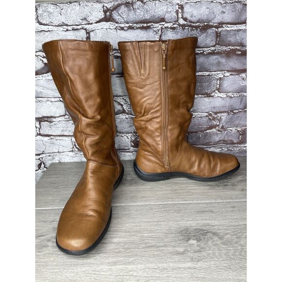 Hush Puppies Mystery Brown Leather Side Zipper Riding Boots Women’s 8.5M US/40EU - Picture 1 of 16